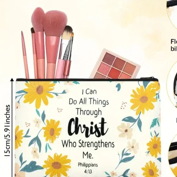 Floral and Inspirational Cosmetic bag 3 random picks - Picture 3 of 3